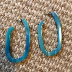 Turquoise color acetate resin oval hoop earrings, Machete brand 2”